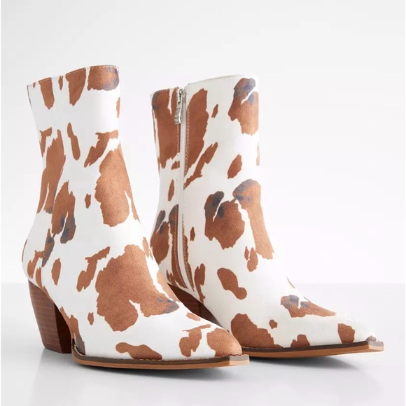 Buckle Shoes - BUCKLE Cow Print Ankle Boots